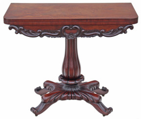 Antique quality Regency carved mahogany folding card tea console table