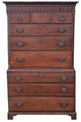 Antique Georgian 18C oak country tallboy chest on chest of drawers