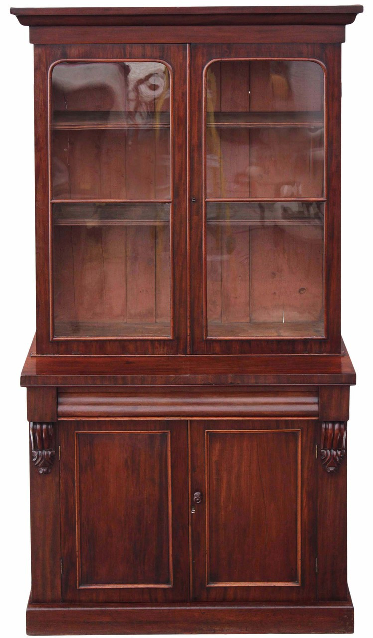 Antique Large Victorian Mahogany Glazed Bookcase Display Cabinet
