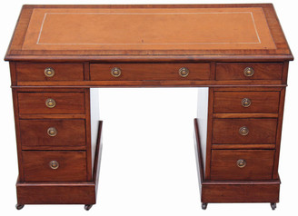 Antique Victorian C1900 walnut twin pedestal desk writing dressing table