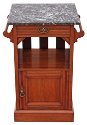 Antique Victorian C1900 walnut marble bedside table cupboard cabinet