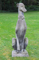 Antique large life size weathered patinated cast stone statue greyhound dog