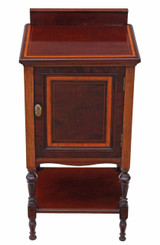 Antique Edwardian Maple & Co. inlaid mahogany bedside table cupboard cabinet