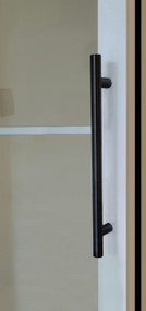 Pro-Line Series: Ladder Pull Handle - Back-to-Back, Aluminum Black Anodized, mockup on door