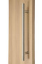 Ladder Pull Handle - Back-to-Back (Brushed Satin Stainless Steel Finish) mockup on wood door