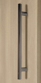 Pro-Line Series: Ladder Pull Handle - Back-to-Back, Polished Gunmetal Grey Finish, 304 Grade Stainless Steel Alloy mockup on door