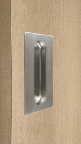Rectangular Flush Pull with Concealed Fixing for Wood doors (Brushed Satin Stainless Steel Finish) mockup on wood door