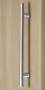 Pro-Line Series:  Ladder Pull Handle - Back-to-Back, Brushed Satin US32D/630 Finish,  316 Exterior Grade Stainless Steel Alloy  mockup on wood door
