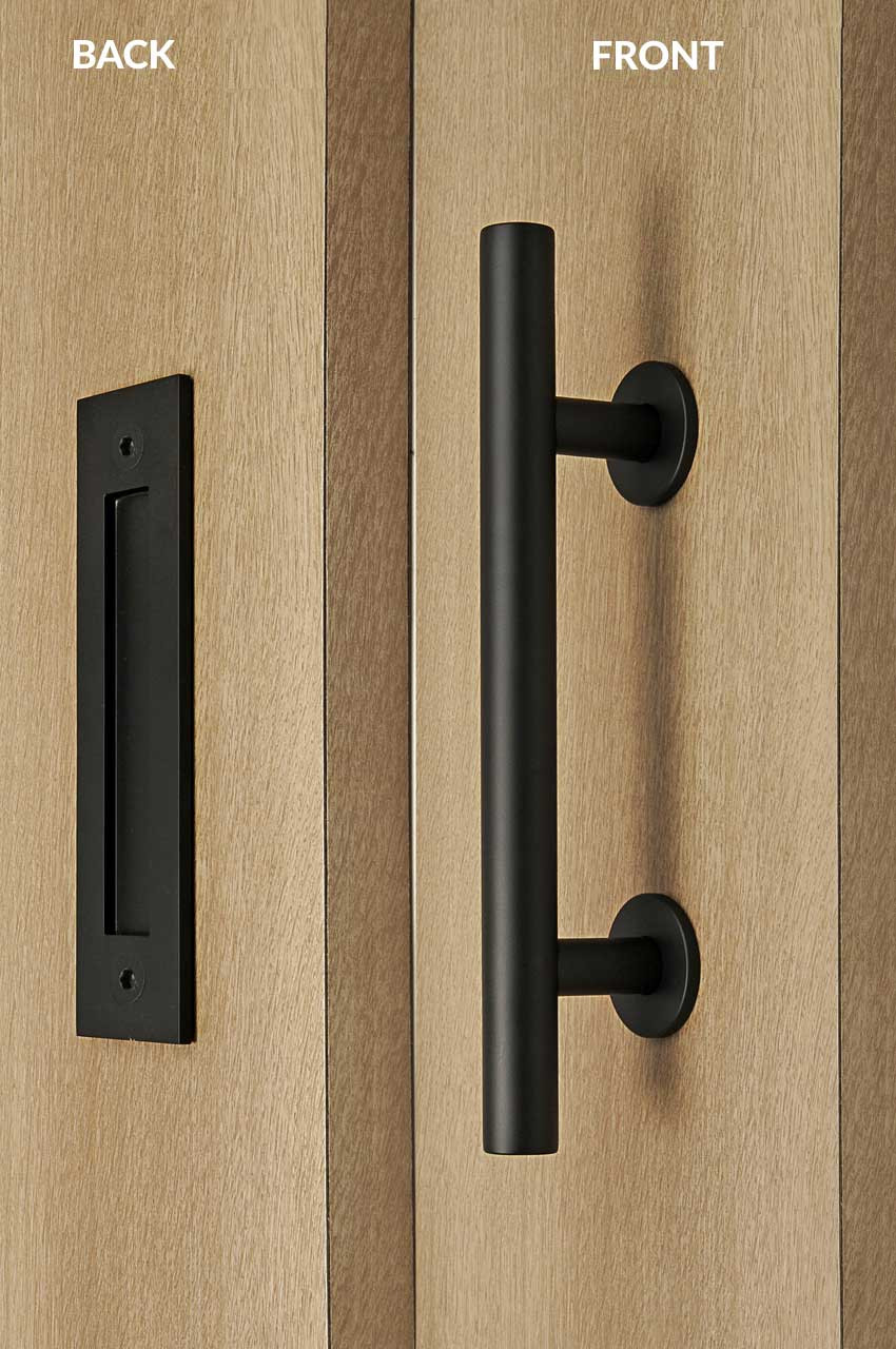 Pull And Flush Door Handle Set Black Powder Finish