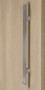 Flat Bar Ladder Pull Handle - Back-to-Back (Brushed Satin Stainless Steel Finish) mockup on wood door