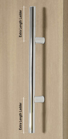 Extra Length Ladder Style Back-to-Back Push-Pull Door Handle (Polished Stainless Steel Finish) mockup on wood door