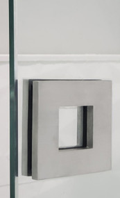 Square Sliding Door Handle - 3" x 3" Back-to-Back for Glass doors (Brushed Satin Stainless Steel Finish) mockup on glass door