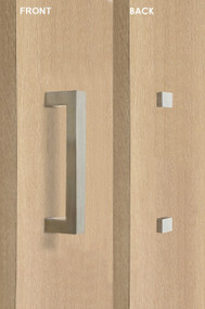 Barn Door Pull Square Door Handle Set with Decorative Fixings  (Brushed Satin Stainless Steel Finish) mockup on door