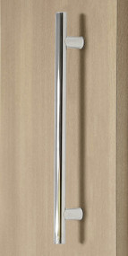 Pro-Line Series: Ladder Pull Handle - Back-to-Back, Polished US32/629 Finish, 304 Grade Stainless Steel Alloy mockup on door