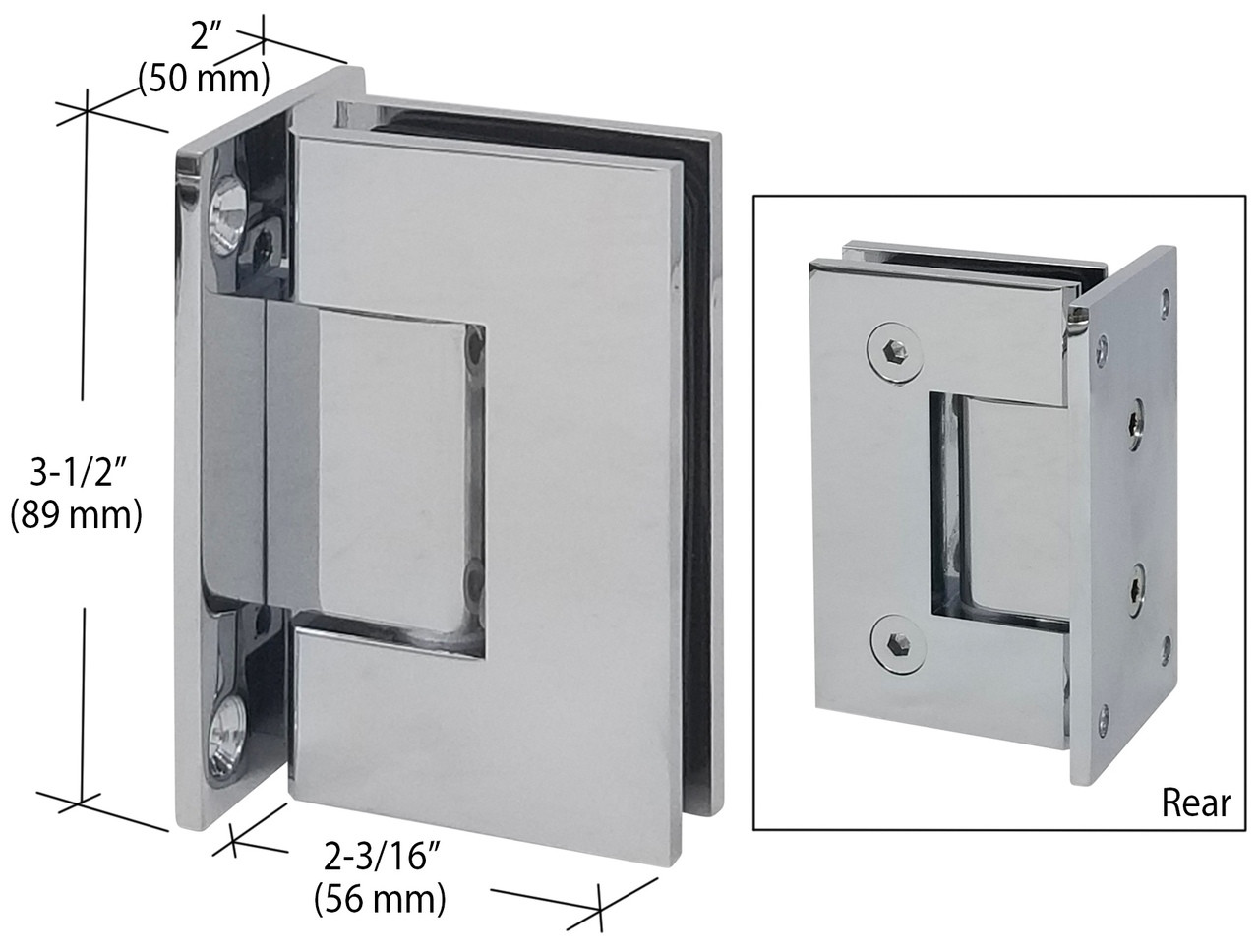 Polished Chrome Beveled Wall to Glass Full Plate Hinge Polished Chrome Beveled Wall to Glass Full Plate Hinge