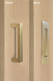 Barn Door Pull and Flush Rectangular Door Handle Set (Satin Brass Stainless Steel Finish)