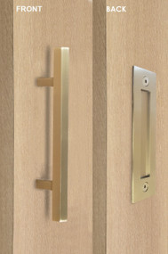 Barn Door Pull and Flush Square Door Handle Set (Satin Brass Stainless Steel Finish)