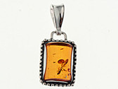 Amber Sterling Silver Pendant Honey Brown Small Rectangle