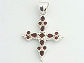 Red Garnet and Sterling Silver Large Cross Pendant