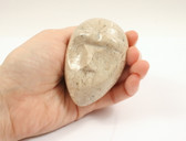 Marble Egg Head Tan Travertine Carved Stone Serious Face