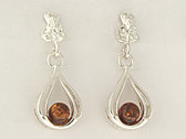 Amber and Sterling Silver Dangle Earrings