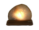 Quartz Geode White Brown Stone Lamp with Wooden Base