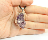 Amethyst Druze Cluster Pendant Purple Crystal Druzy Silver Pendant with Cord