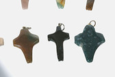 Jasper Cross Pendants Multicolor Carved Stone Set of 3