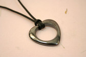Hematite Heart Necklace, Large Black Stone Open Heart Pendant