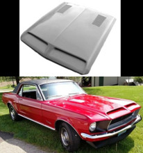 1967 1968 Mustang Fiberglass Hood with 68 Shelby Style vents (fits stock length cars)