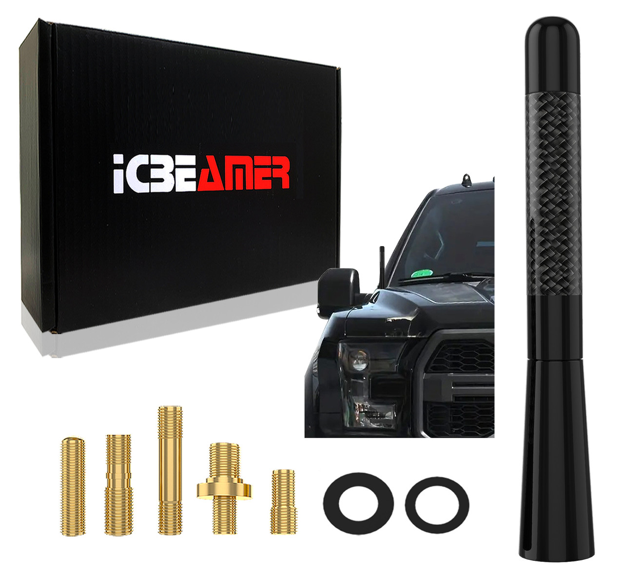 5 inch / 127 mm JDM BLACK SHORT UNIVERSAL ANTENNA CARBON FIBER FAST