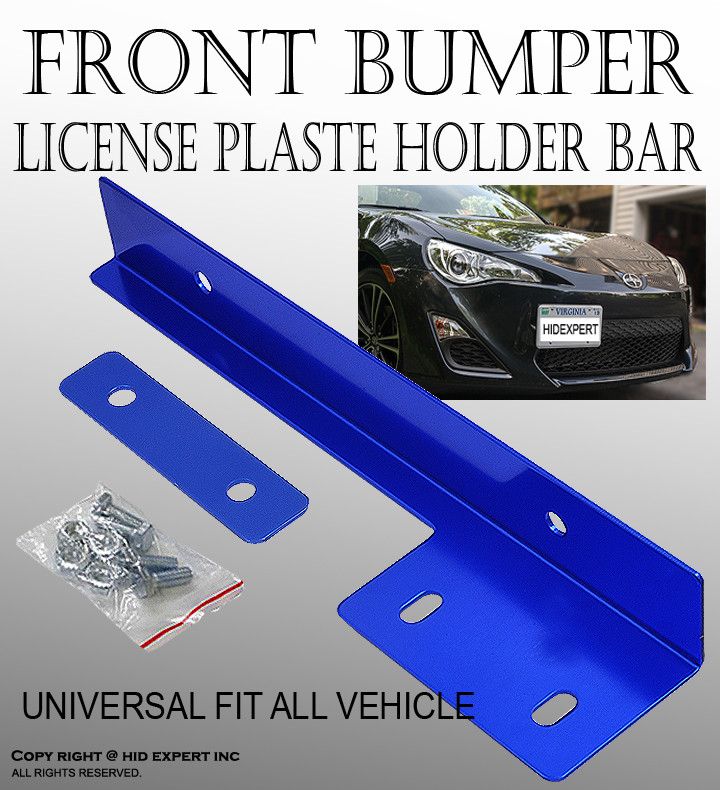 JDM Blue Aluminum Bumper Front License Plate Mount Relocate Bracket