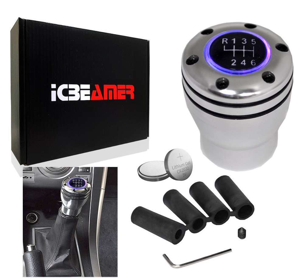 JDM NEW Shift Knob Purple LED TopGlow Series Aluminum Silver Stick Shift Manual Drive Vehicle