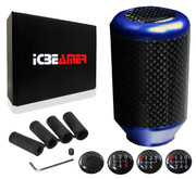 ICBEAMER Blue Aluminum w/ Carbon Fiber 3.25" Shift Knob, Tall Fit Automatic and 4, 5 and 6 Speed Manual Transmission Vehicles, Interior Car Gear Lever Stick Shift Handle Automotive Replacement Parts