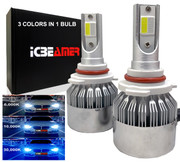ICBEAMER 9005 HB3 Headlight High Beam Light Bulbs Canbus COB LED 3 colors changing in 1 Light [6000K White + 10000K Navy Blue +30000K Dark Blue]