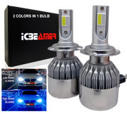 ICBEAMER H4 9003/HB2 Canbus COB LED Replace OEM Halogen 2 colors in 1 Bulb High Beam 30000K Blue Low Beam in 6000K White