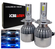 ICBEAMER H7 7200lm Canbus COB LED Replace Halogen Bulbs 3 colors in 1 Bulb 6000K White 10000K 30000K Dark Blue Headlight