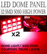 2 x Super Red 12-SMD LED Panel High Power Lights Interior Map/Dome/Door Light