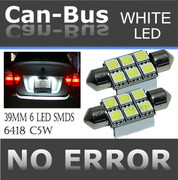 CANBUS LED 6SMDS HYPER White 6418 C5W Error Free License Plate Lights Bulbs A398
