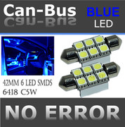 Canbus Doom Light 42 mm Interior or License Plate Light 6 LED Color Blue A403