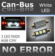 CANBUS 3 SMD HYPER White 6418 C5W Error Free License Plate Lights Bulbs #1