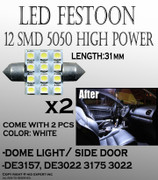 ABL 2 x White 1.25" 31mm DE3175 DE3022 12-SMD LED Bulbs For Dome Light A111