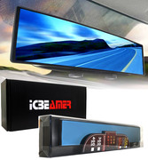 ICBEAMER 15.8" 400mm Easy Clip on Universal Fit Wide Angle Panoramic Auto Interior Rearview Mirror "Flat Blue Surface"