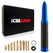 ICBEAMER 50 Cal Carbon Fiber Bullet Antenna Replacement [Color: Blue], Universal Fit Truck Van Cars Made with 6061 Solid Aluminum & Anti Theft Anti Chip Design Universal Fit good for AM/FM Radio