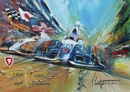 Takuma Sato wins the 2017 Indy 500!!
Painted live at the Firestone Chalet post-race celebration with appearances by Michael Andretti and Takuma Sato. Limited Edition of 100 prints available!!