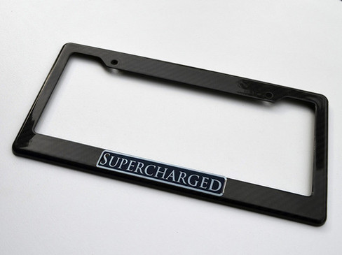 SUPERCHARGED CUSTOM REAL CARBON LICENSE PLATE FRAME HOLDER SURROUND WITH MOUNTING SCREWS & CAPS