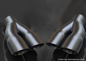 Exhaust Muffler Tip Dual Round Staggered Forward Slash Cut Rolled Edge 2.5" Inlet / ID, 3" Outlet / OD, 9.5" Length. 6.25" Outer Width #RTP-037BLR