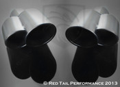 Exhaust Muffler Tip Dual Fused Oval Rolled Edge Porsche Turbo Style Left and Right Side 2.25" Inlet / ID, 5.5"x3.5" Outer Dimension/ OD, 8.5" Length #RTP-062BLR
