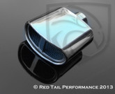 Exhaust Muffler Tip Curved Split Center Oval Double Wall Resonated 2.25" Inlet / ID, 5.75x3" Outlet / OD #RTP-060-6