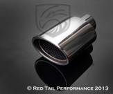 Exhaust Muffler Tip Oval Forward Slash Cut Double Wall Inter-cooled Rolled Edge Resonated 2.25" Inlet / ID, 4.75X3.25"Outlet / OD #RTP-005